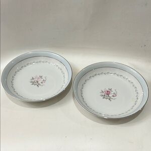 Regency White Blue Silver Pink Rose Floral Dinnerware Set 2 Bowls  7 1/2 X 1 1/4